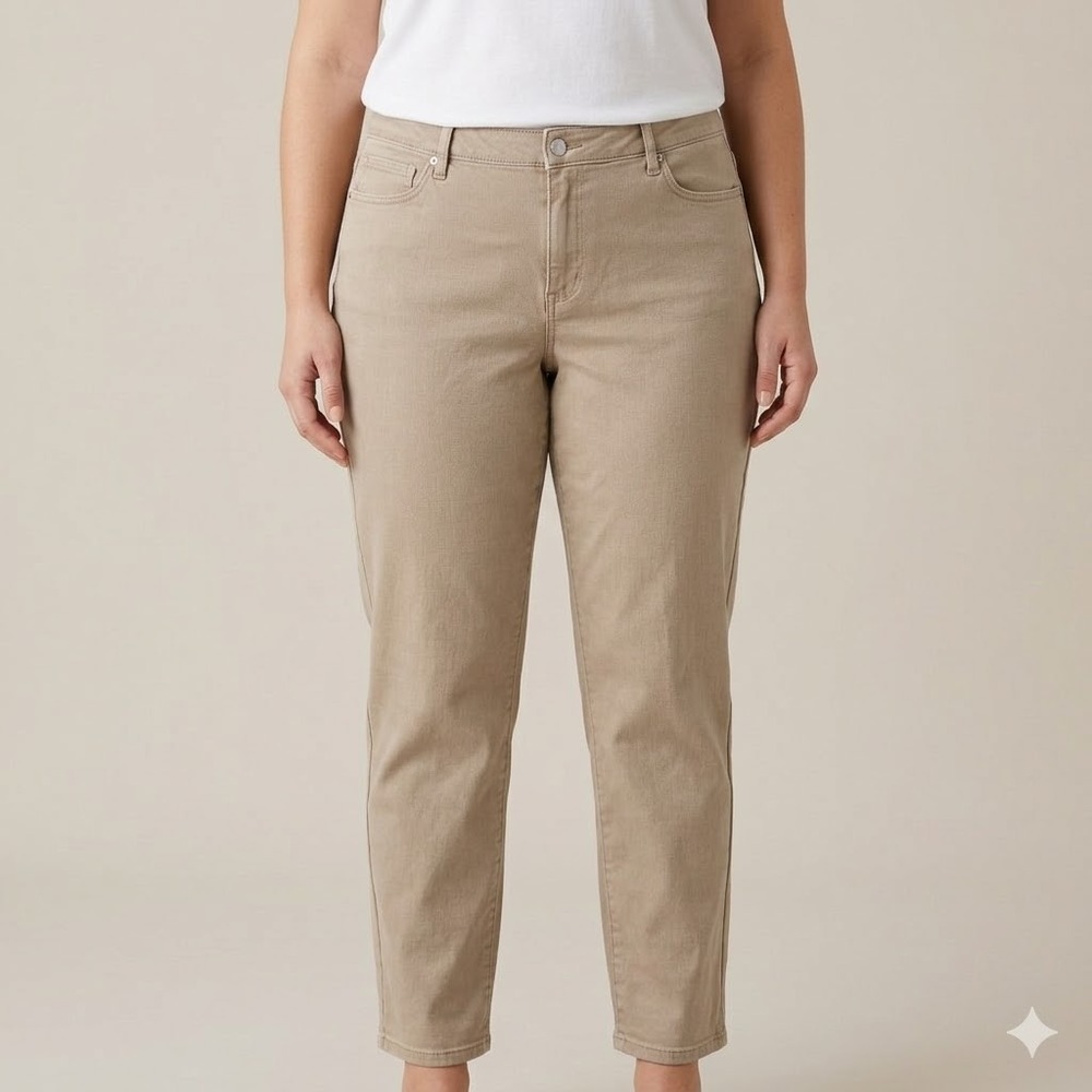 J. Jill Denim Boyfriend Straight-Leg‎ Ankle Pants 16R Beige Tan Khaki Jeans